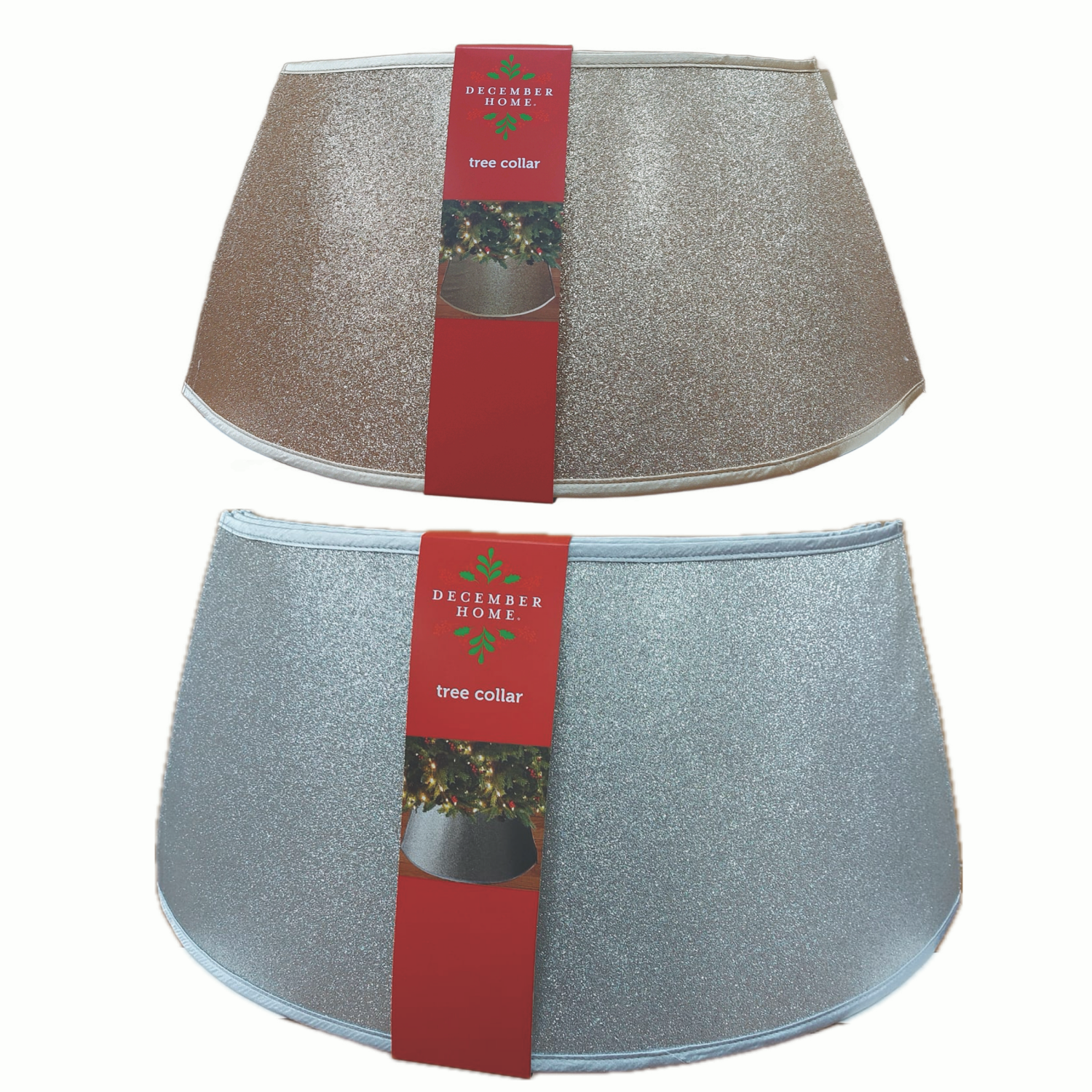 slide 1 of 1, December Home DH Tree Collar Glitter Gold / Silver 26 Inch 2 Assortment, 26 in