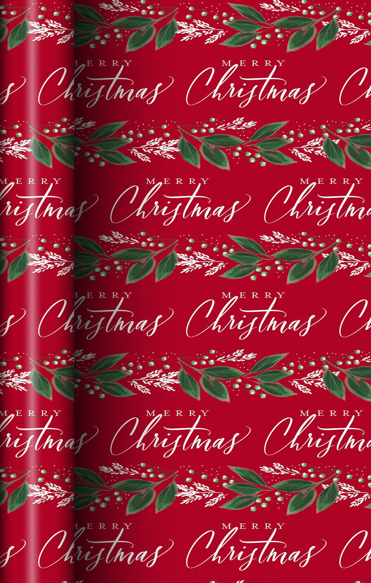 slide 1 of 1, December Home Roll Wrap Merry Christmas Botanical Stripe 30in 45sqft, 1 ct