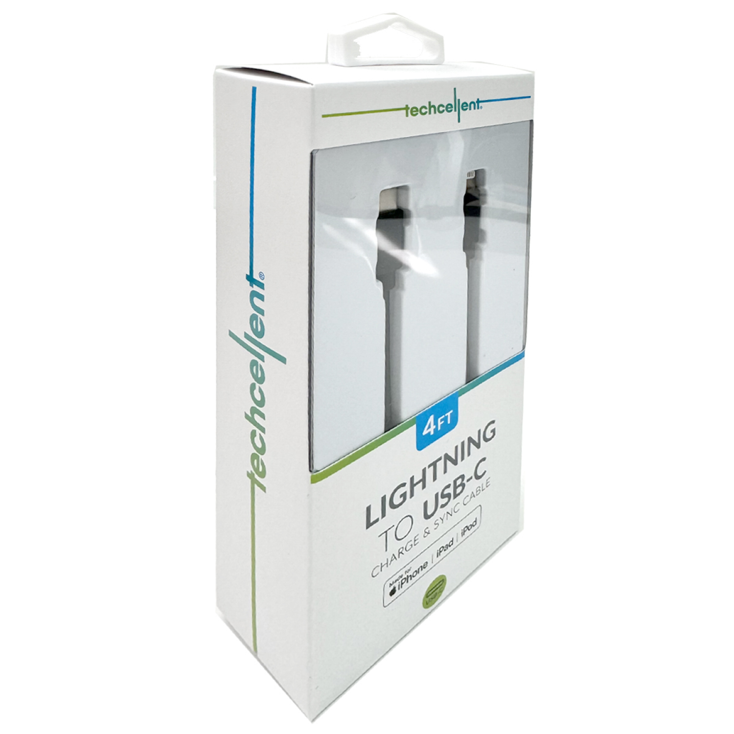 slide 4 of 6, Techcellent Lightning To USB-C Charge & Sync PVC Cable, 4ft BLACK, 4 ft