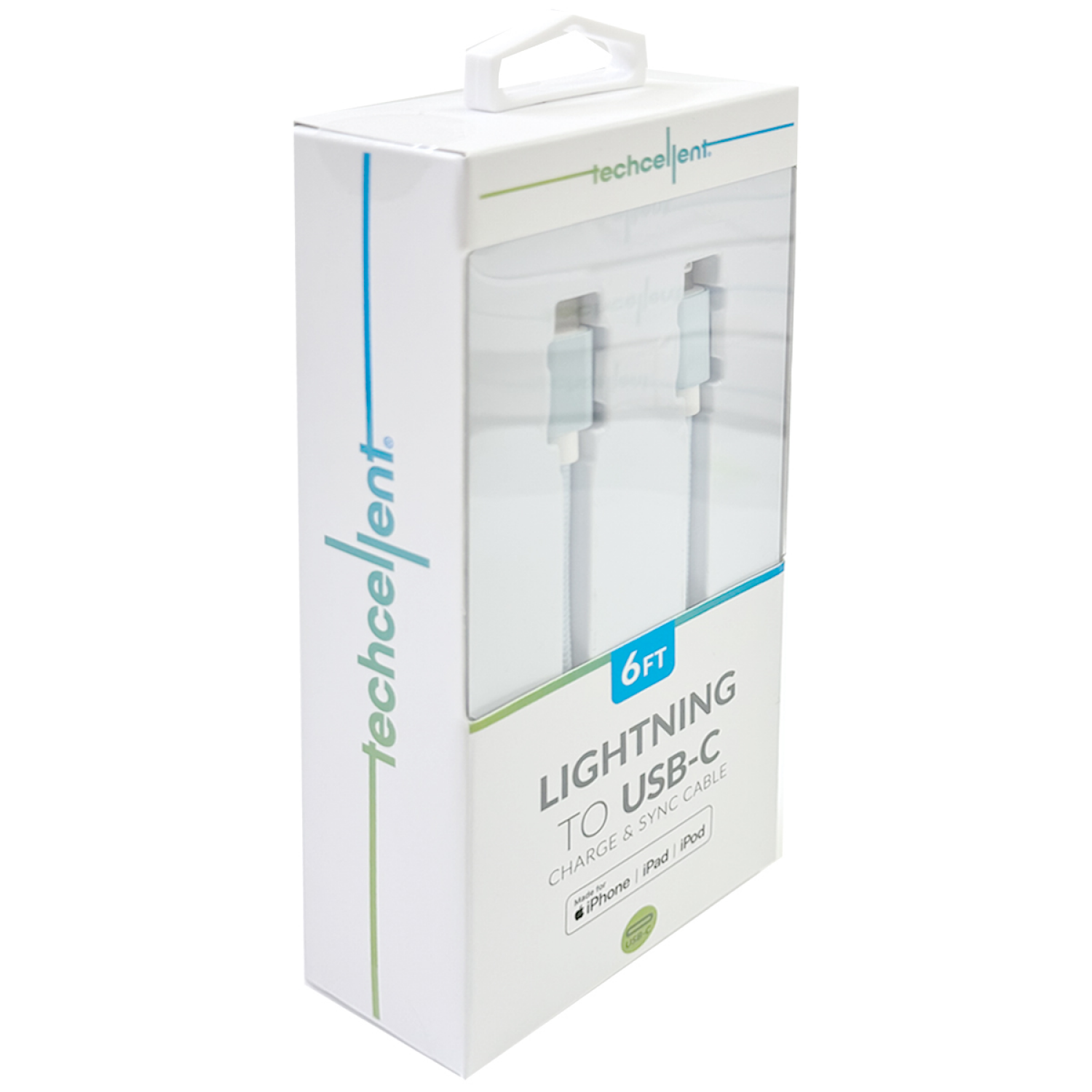 slide 4 of 6, Techcellent Lightning To USB-C Charge & Sync Braided Cable, 6ft BLUE, 6 ft