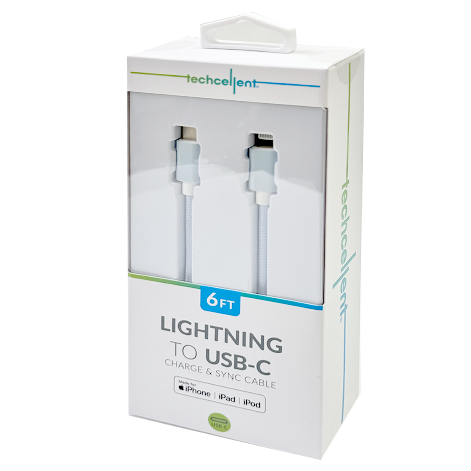 slide 5 of 6, Techcellent Lightning To USB-C Charge & Sync Braided Cable, 6ft BLUE, 6 ft