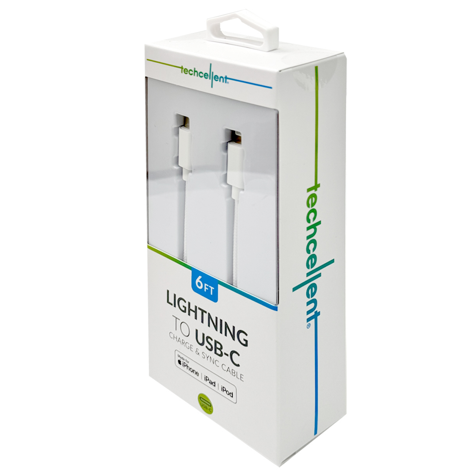 slide 5 of 6, Techcellent Lightning To USB-C Charge & Sync Braided Cable, 6ft WHITE, 6 ft