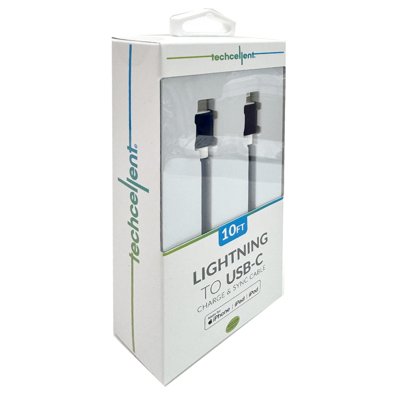 slide 4 of 6, Techcellent Lightning To USB-C Charge & Sync Braided Cable, 10ft NAVY, 10 ft