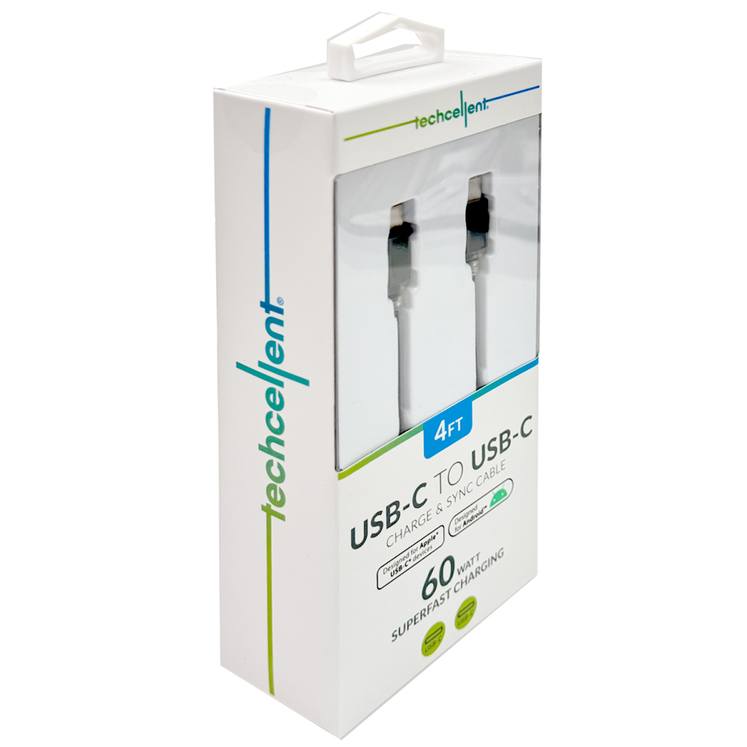 slide 4 of 6, Techcellent USB-C to USB-C Charge & Sync PVC Cable, 4ft Black, 4 ft