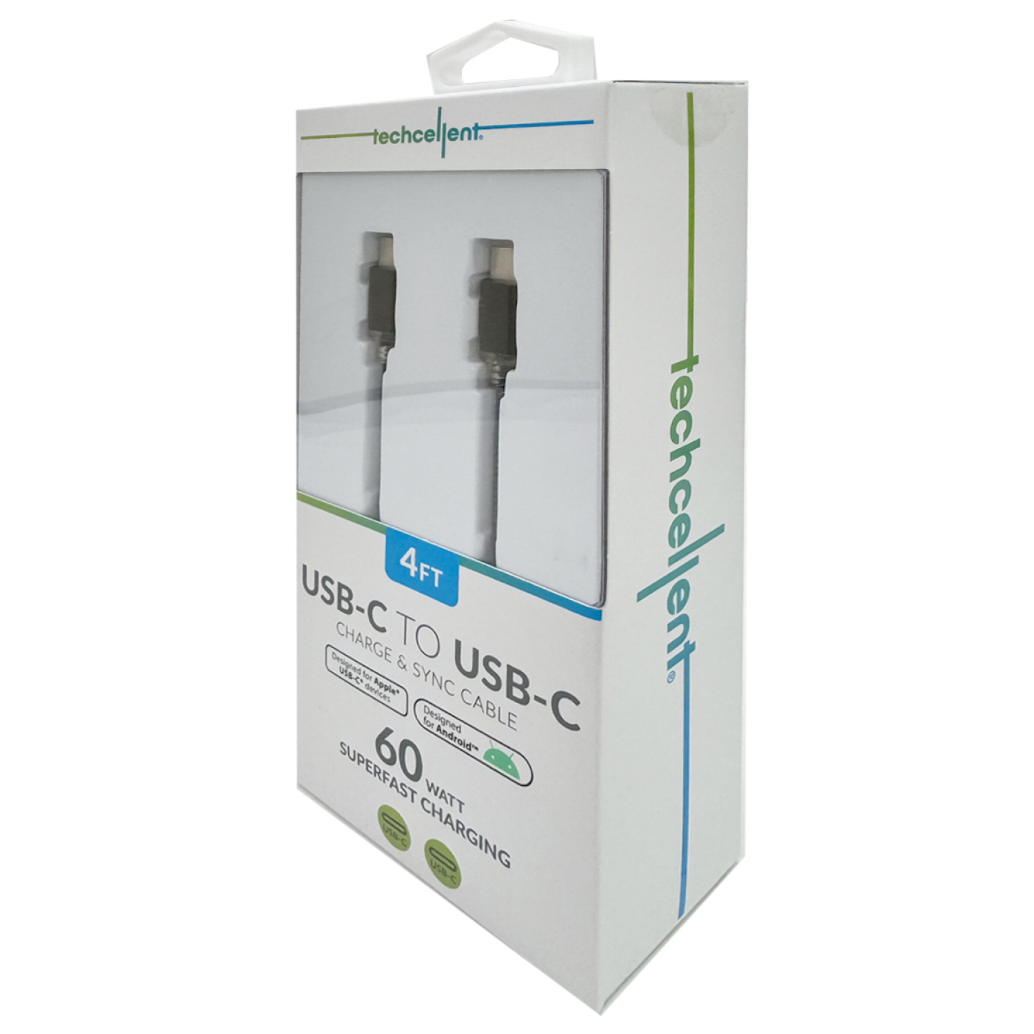 slide 5 of 6, Techcellent USB-C to USB-C Charge & Sync PVC Cable, 4ft Black, 4 ft