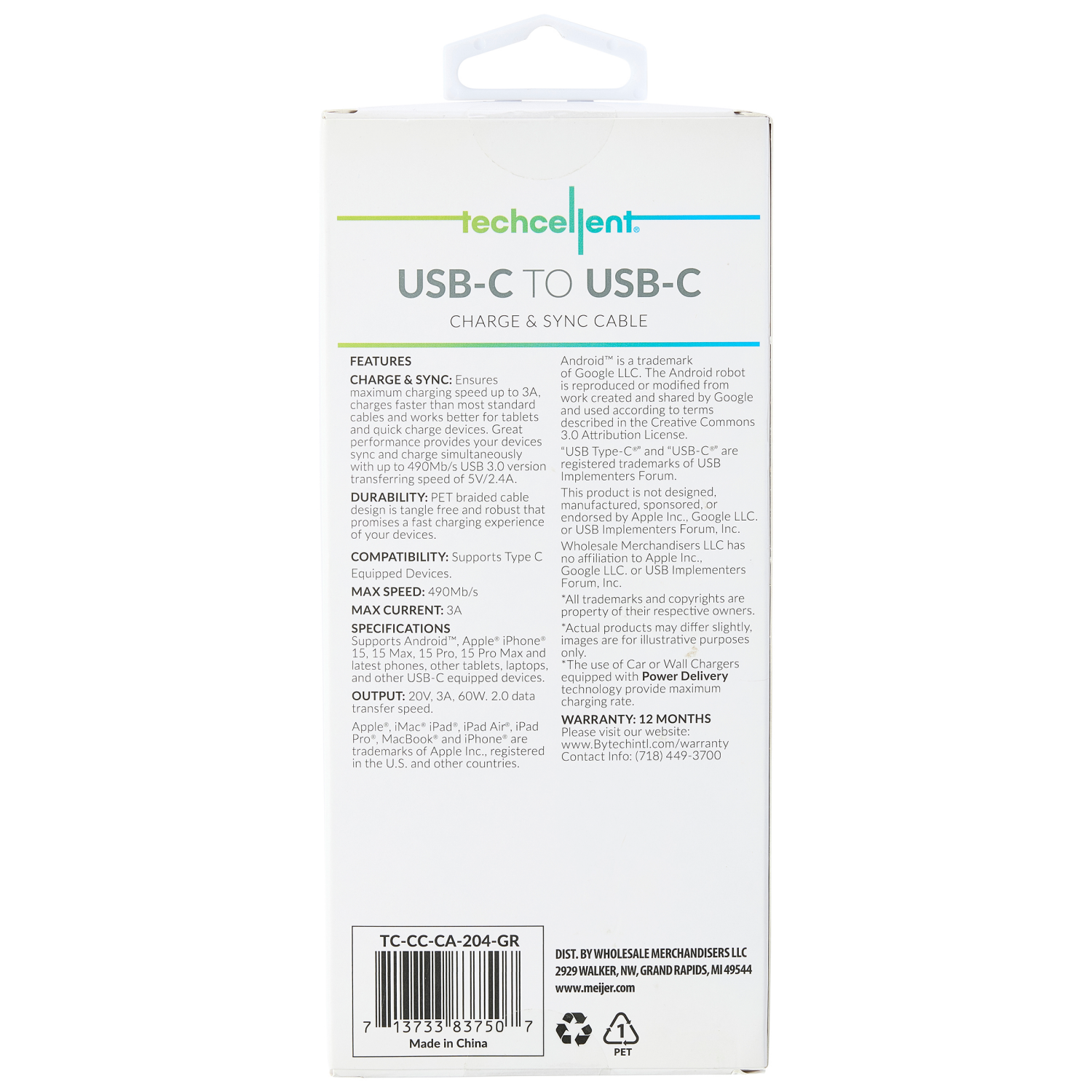 slide 2 of 6, Techcellent USB-C to USB-C Charge & Sync Fabric Cable, 6ft Hunter Green, 6 ft
