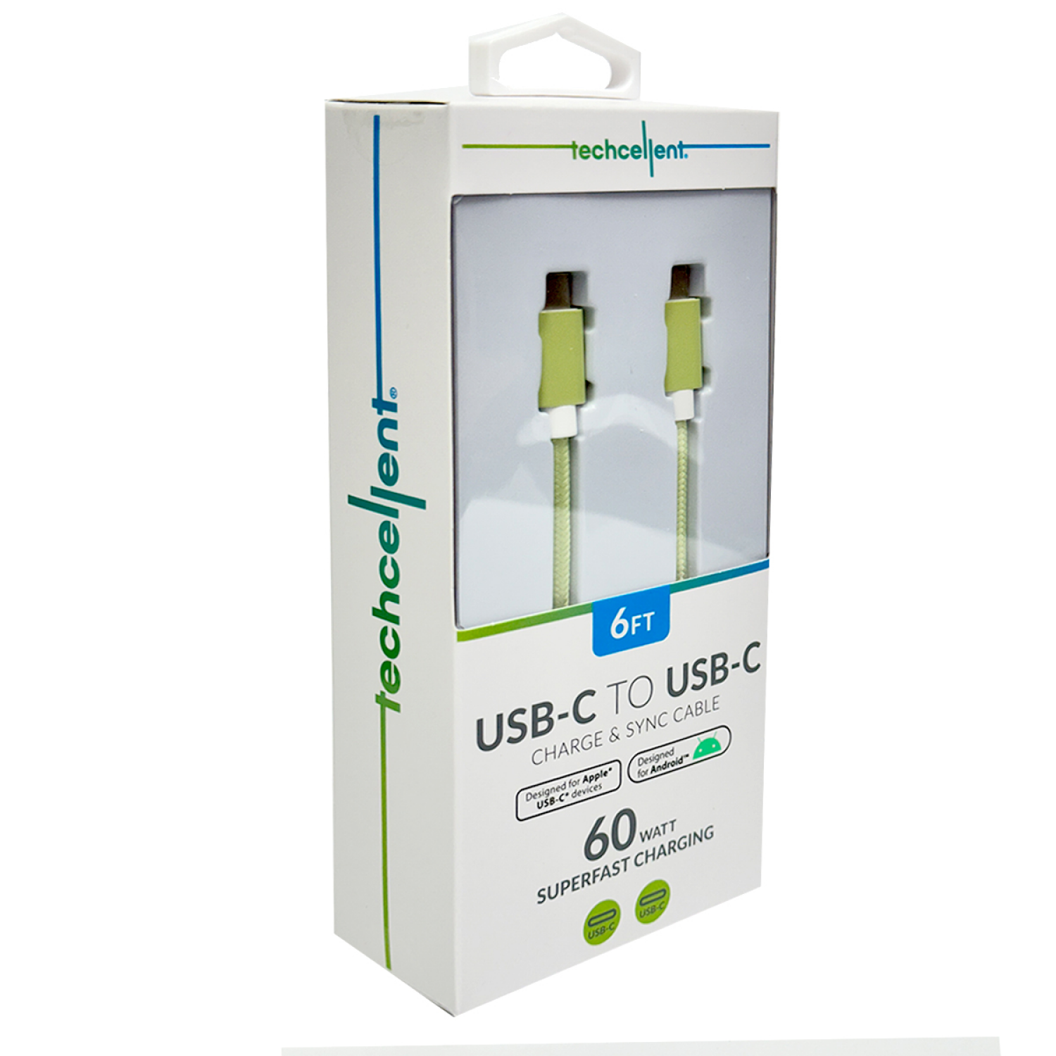 slide 4 of 6, Techcellent USB-C to USB-C Charge & Sync Fabric Cable, 6ft Hunter Green, 6 ft