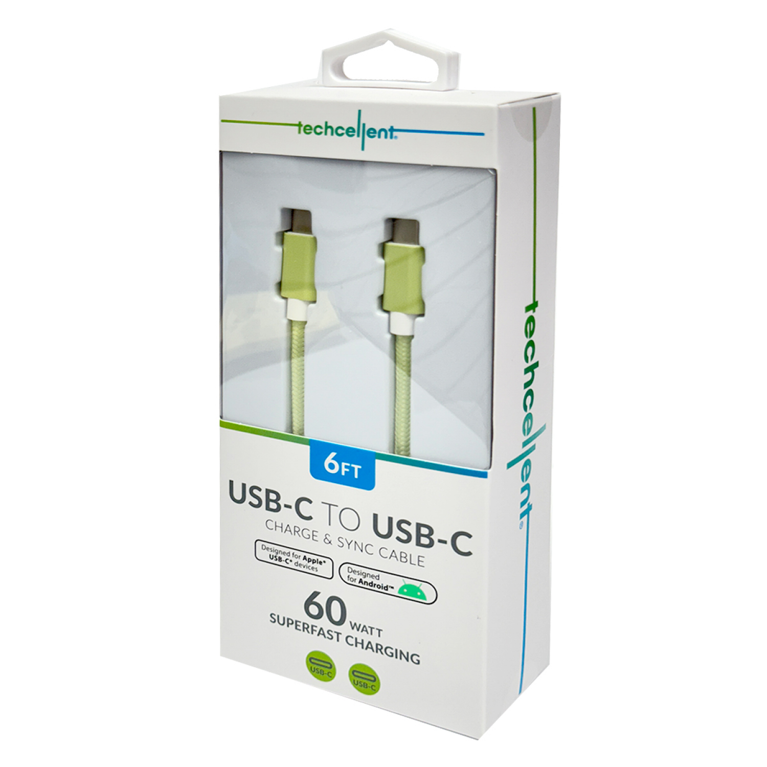 slide 5 of 6, Techcellent USB-C to USB-C Charge & Sync Fabric Cable, 6ft Hunter Green, 6 ft