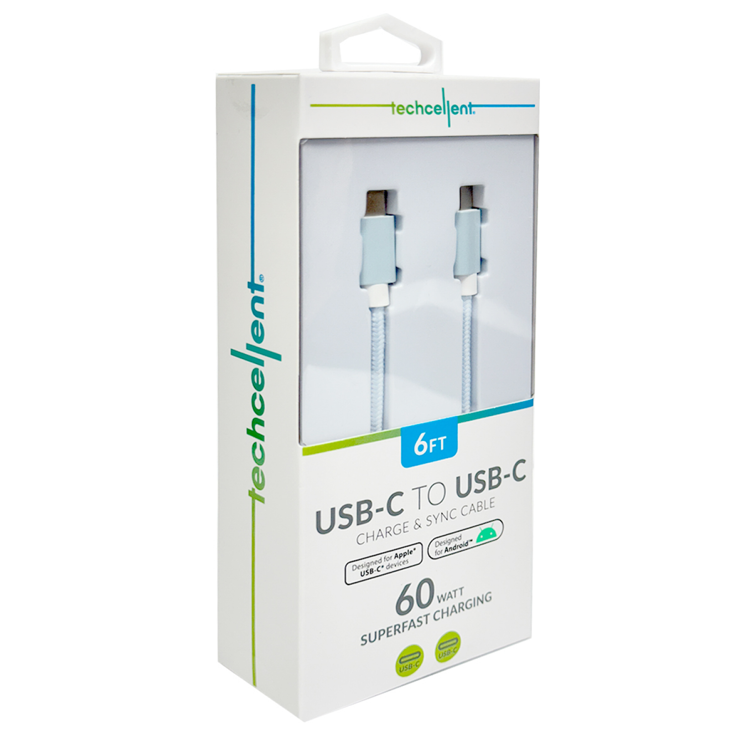 slide 4 of 6, Techcellent USB-C to USB-C Charge & Sync Fabric Cable, 6ft blue, 6 ft