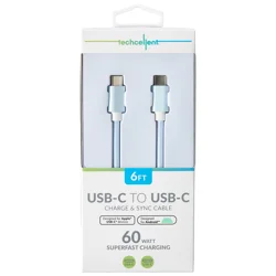 Techcellent USB-C to USB-C Charge & Sync Fabric Cable, 6ft blue