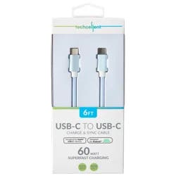 Techcellent USB-C to USB-C Charge & Sync Fabric Cable, 6ft blue