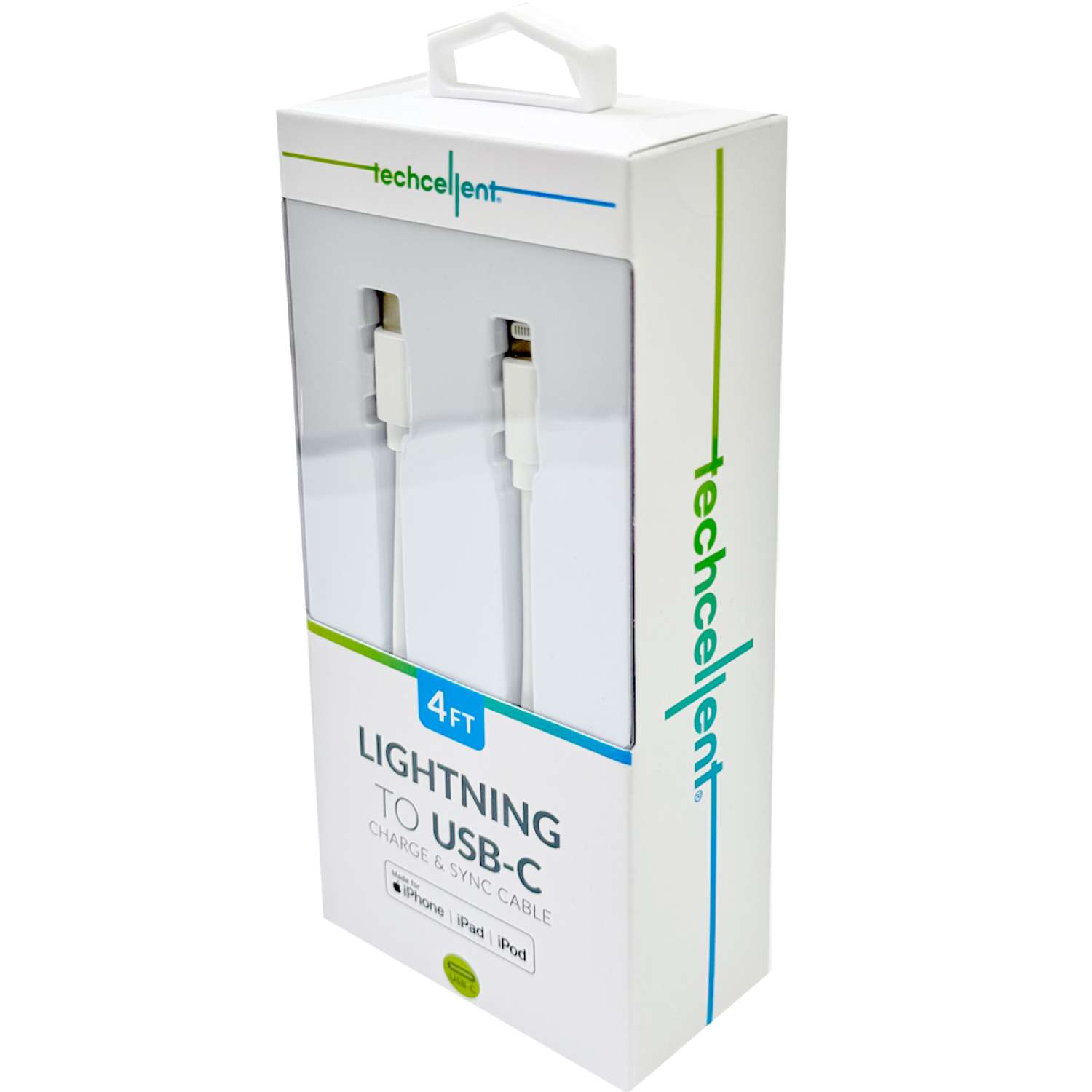 slide 4 of 5, Techcellent Lightning To USB-A Charge & Sync PVC Cable, 4ft WHITE, 4 ft