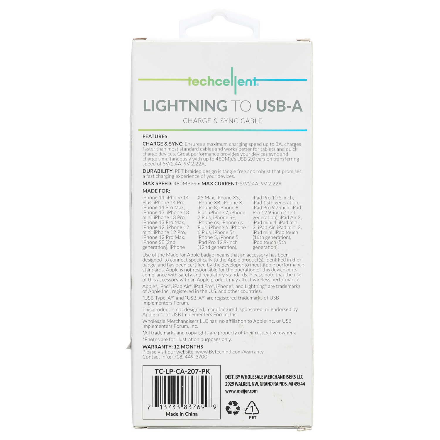 slide 2 of 5, Techcellent Lightning To USB-A Charge & Sync Braided Cable, 6ft pink, 6 ft