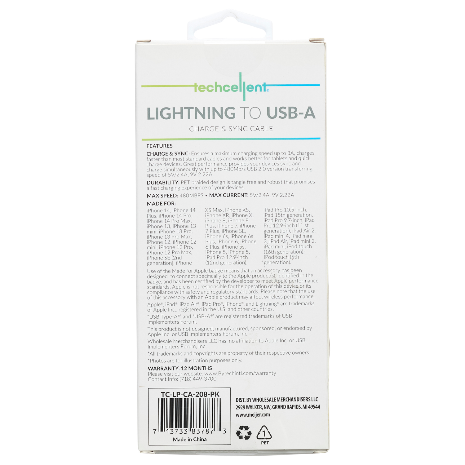 slide 2 of 5, Techcellent Lightning To USB-A Charge & Sync Braided Cable, 10ft pink, 10 ft
