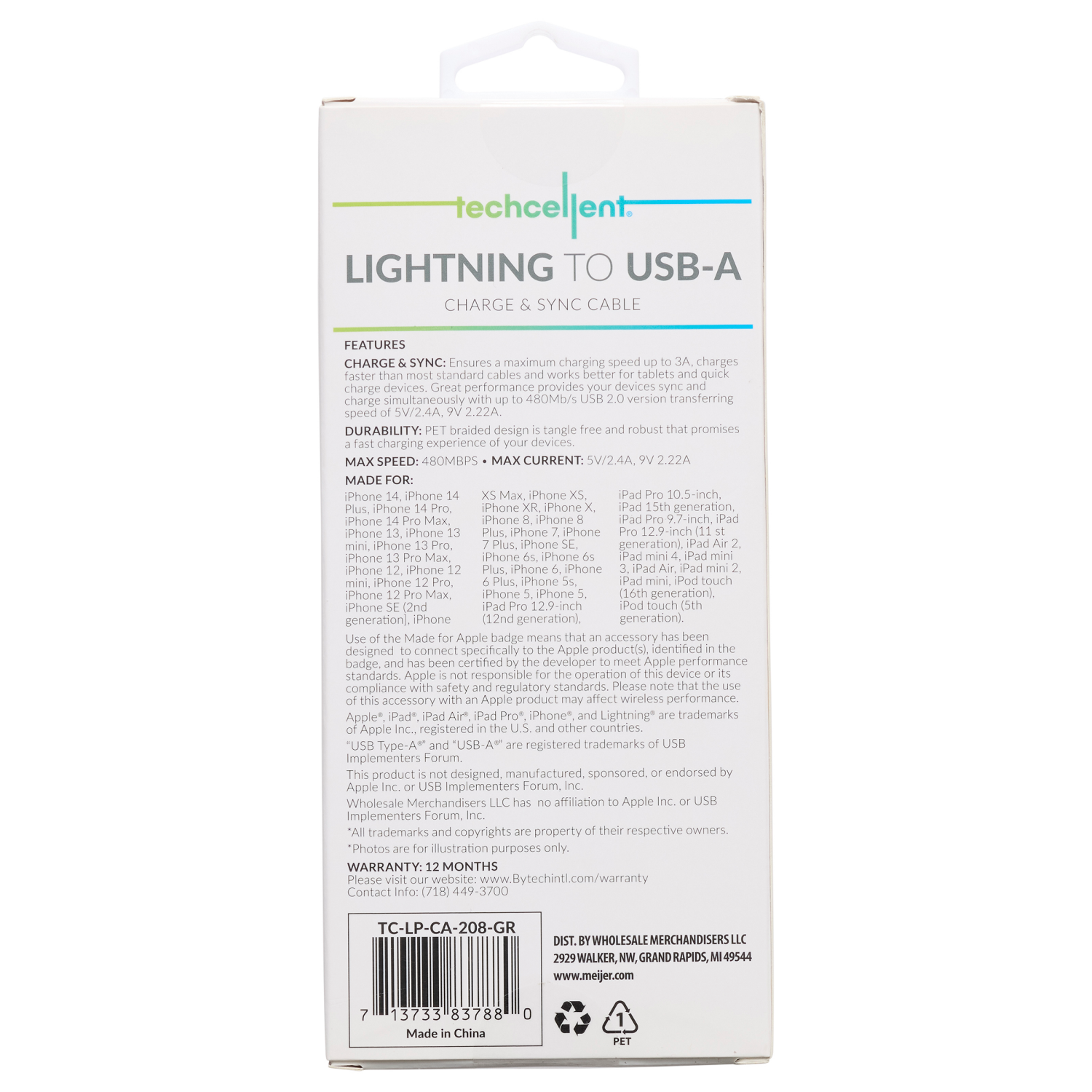 slide 2 of 5, Techcellent Lightning To USB-A Charge & Sync Braided Cable, 10ft hunter green, 10 ft
