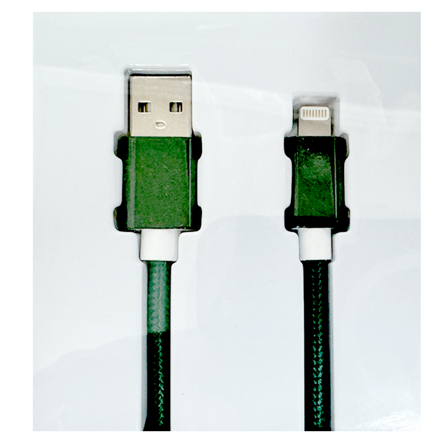 slide 5 of 5, Techcellent Lightning To USB-A Charge & Sync Braided Cable, 10ft hunter green, 10 ft