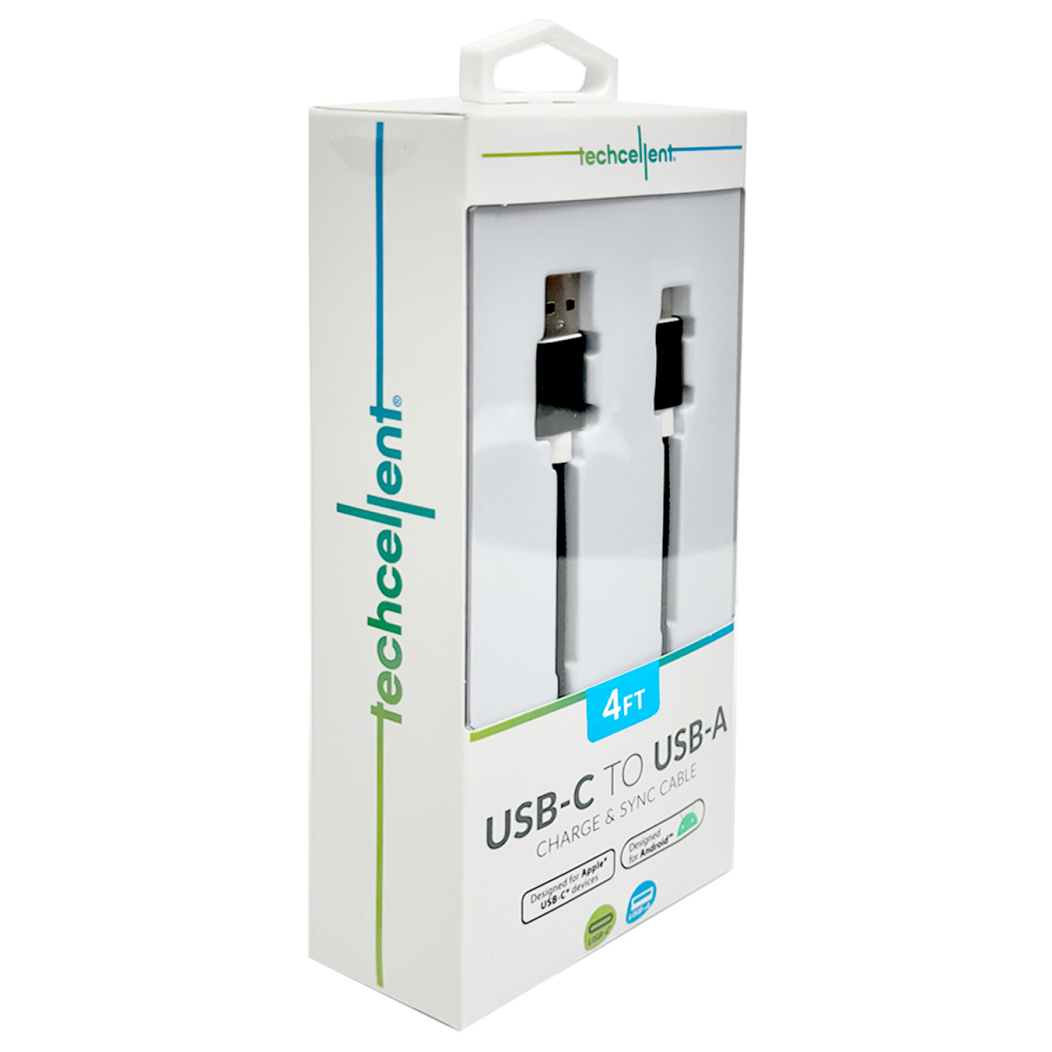 slide 3 of 5, Techcellent USB-A To USB-C Charge & Sync PVC Cable , 4ft Black, 4 ft