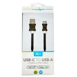 Techcellent USB-A To USB-C Charge & Sync PVC Cable , 4ft Black