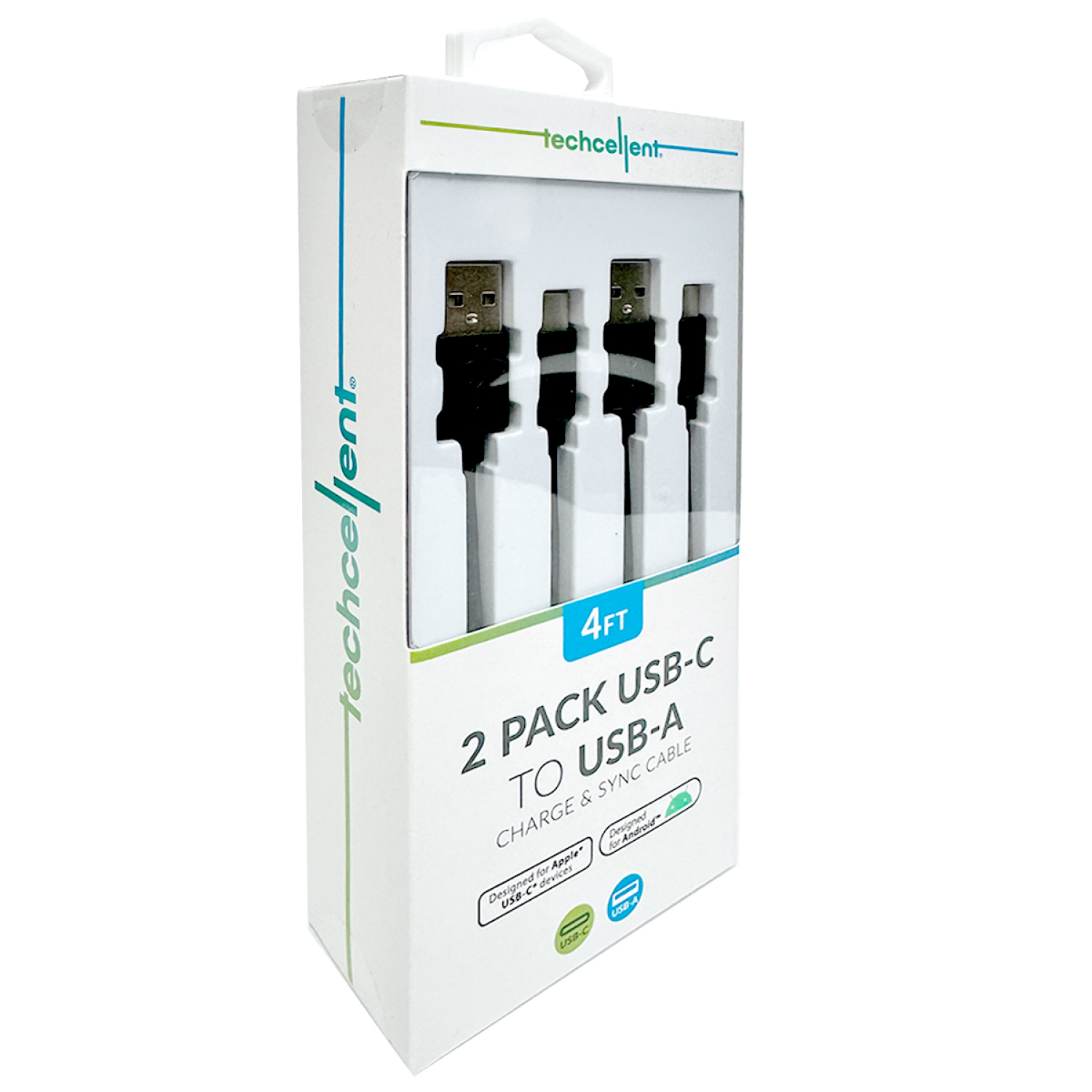 slide 3 of 5, Techcellent 2Pack USB-A To USB-C Charge & Sync PVC Cable , 4ft Black, 1 ct