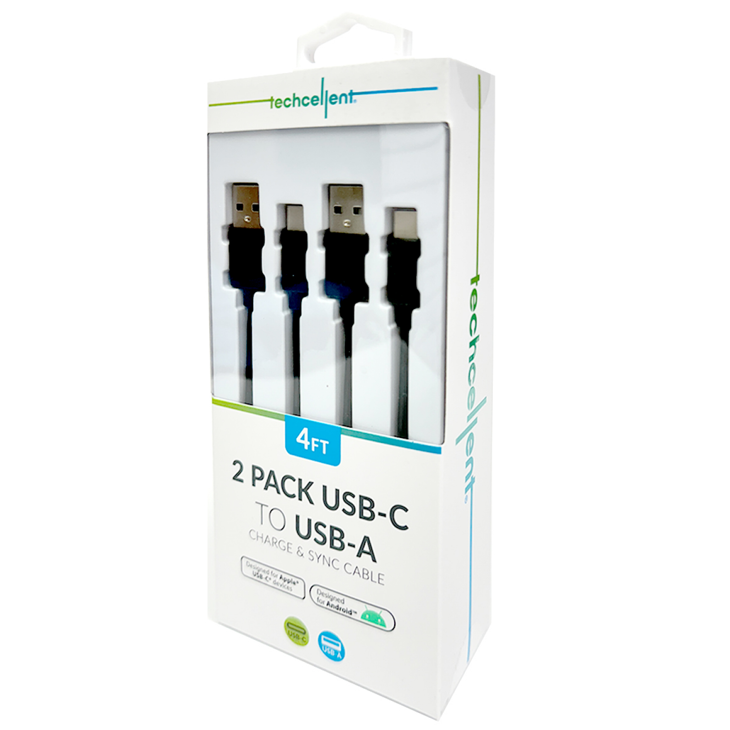 slide 4 of 5, Techcellent 2Pack USB-A To USB-C Charge & Sync PVC Cable , 4ft Black, 1 ct