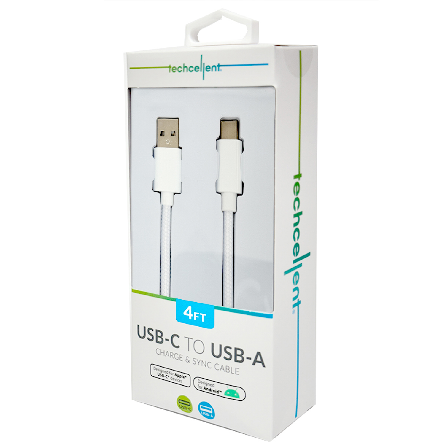 slide 4 of 5, Techcellent USB-A To USB-C Charge & Sync PVC Cable , 4ft White, 4 ft