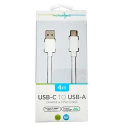 Techcellent USB-A To USB-C Charge & Sync PVC Cable , 4ft White
