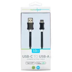 Techcellent USB-A To USB-C Charge & Sync Braided Cable , 10ft Black