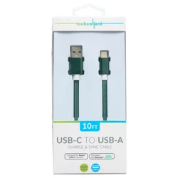 Techcellent USB-A To USB-C Charge & Sync Braided Cable , 10ft green