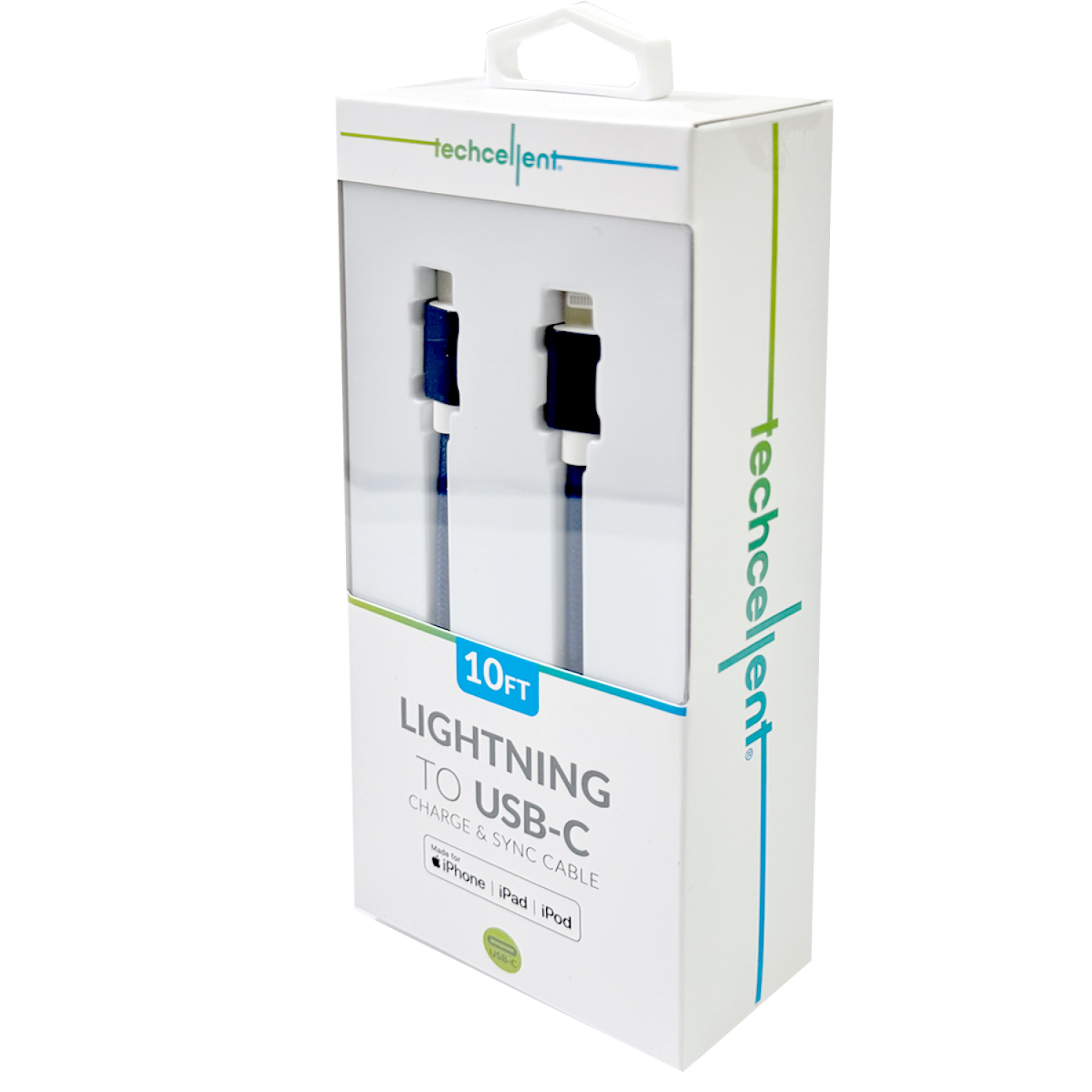 slide 4 of 5, Techcellent USB-A To USB-C Charge & Sync Braided Cable , 10ft NAVY, 10 ft