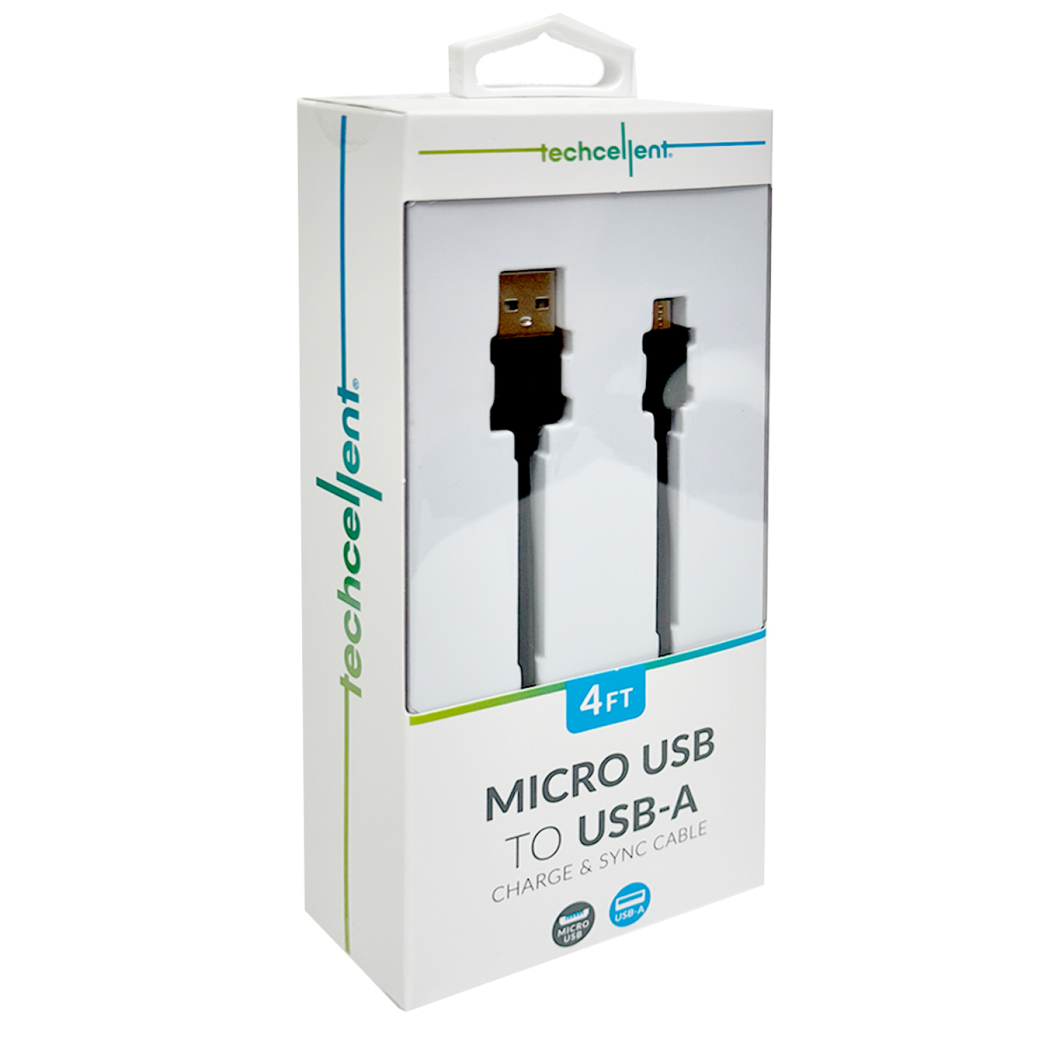slide 3 of 5, Techcellent USB-A To Micro Charge & Sync PVC Cable , 4FT, Black, 4 ft