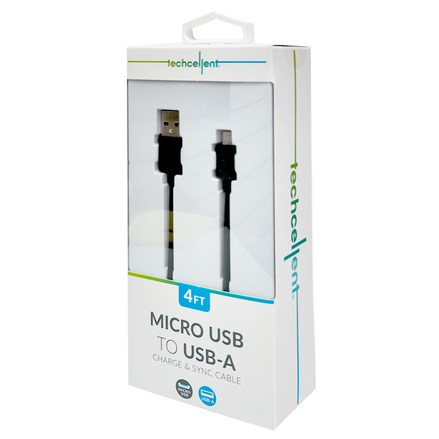 slide 4 of 5, Techcellent USB-A To Micro Charge & Sync PVC Cable , 4FT, Black, 4 ft