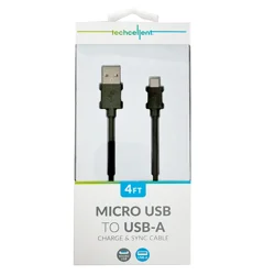 Techcellent USB-A To Micro Charge & Sync PVC Cable , 4FT, Black