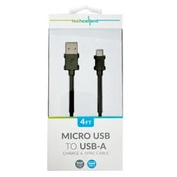 Techcellent USB-A To Micro Charge & Sync PVC Cable , 4FT, Black