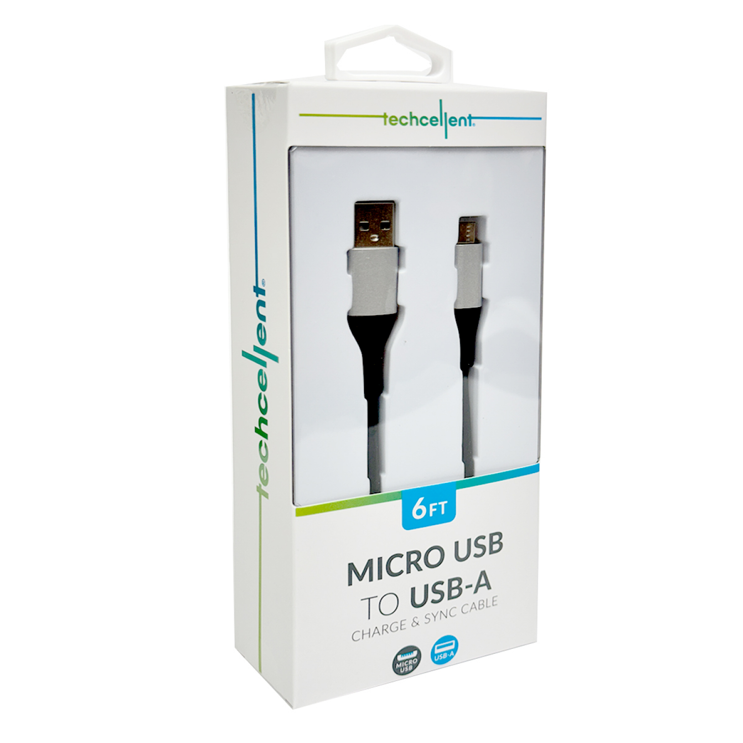 slide 3 of 5, Techcellent USB-A To Micro Charge & Sync PVC Cable , 6FT, Black, 6 ft