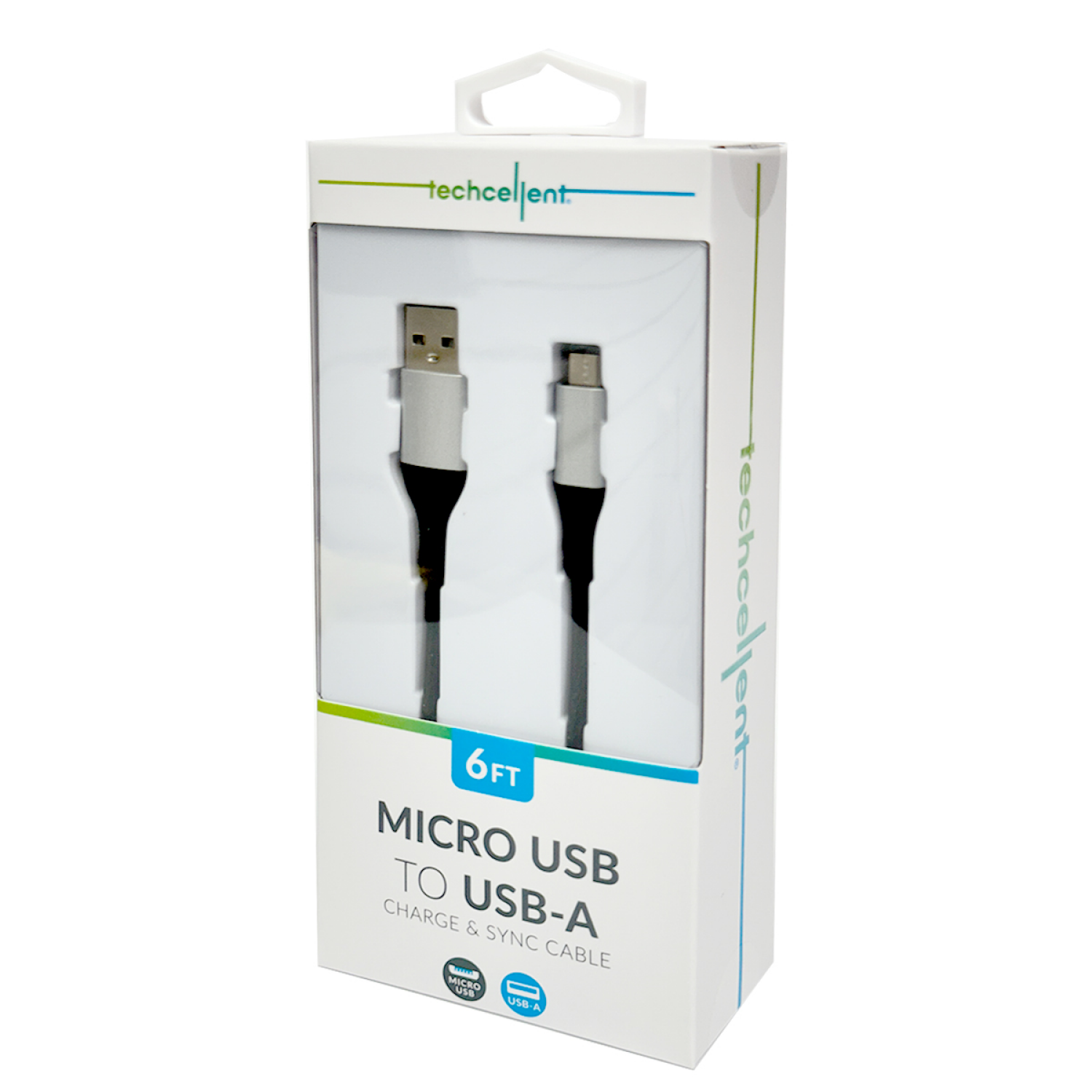 slide 4 of 5, Techcellent USB-A To Micro Charge & Sync PVC Cable , 6FT, Black, 6 ft