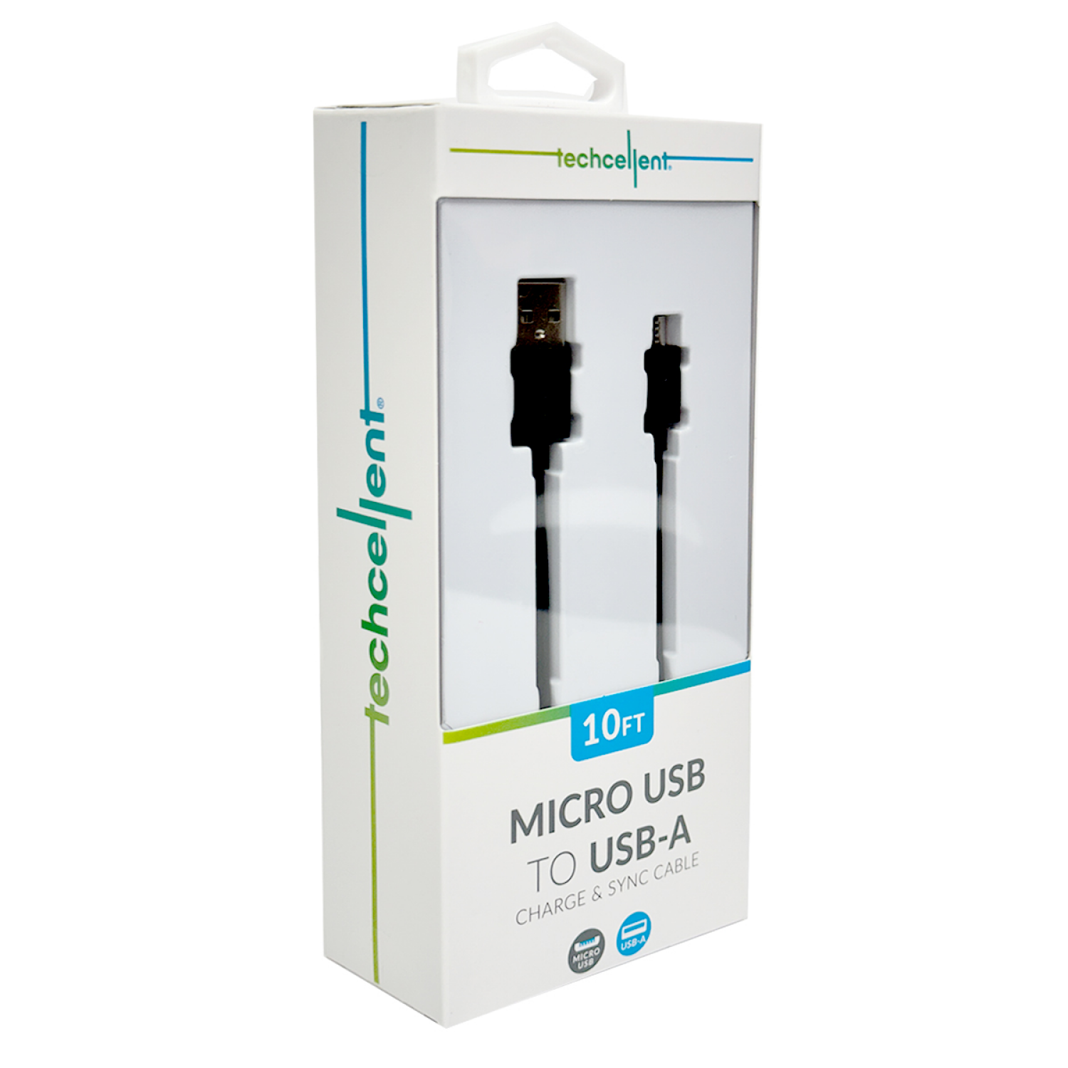 slide 3 of 5, Techcellent USB-A To Micro Charge & Sync PVC Cable , 10FT, Black, 10 ft