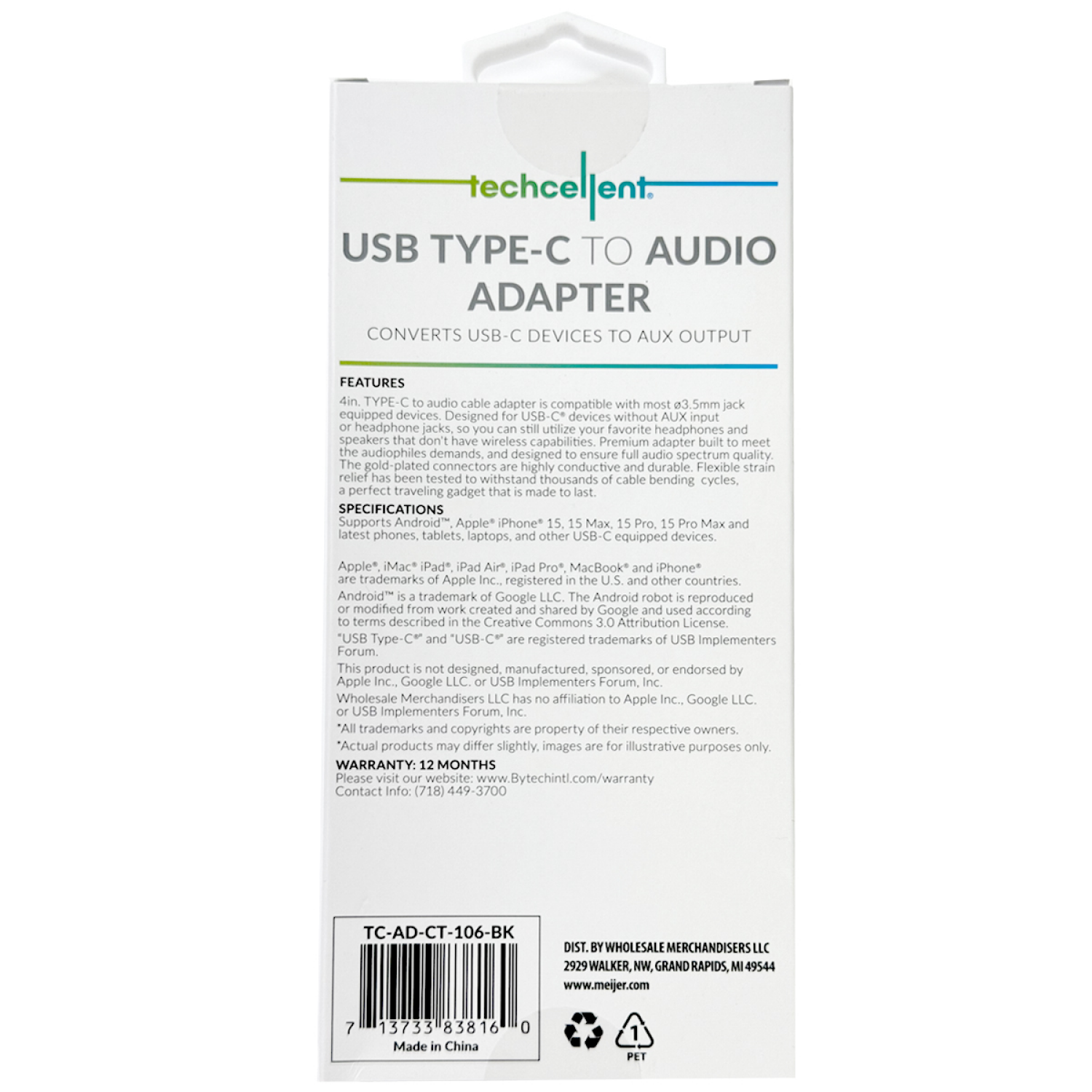 slide 2 of 5, Techcellent Usb Type-C To Audio Adapter, Black, 1 ct