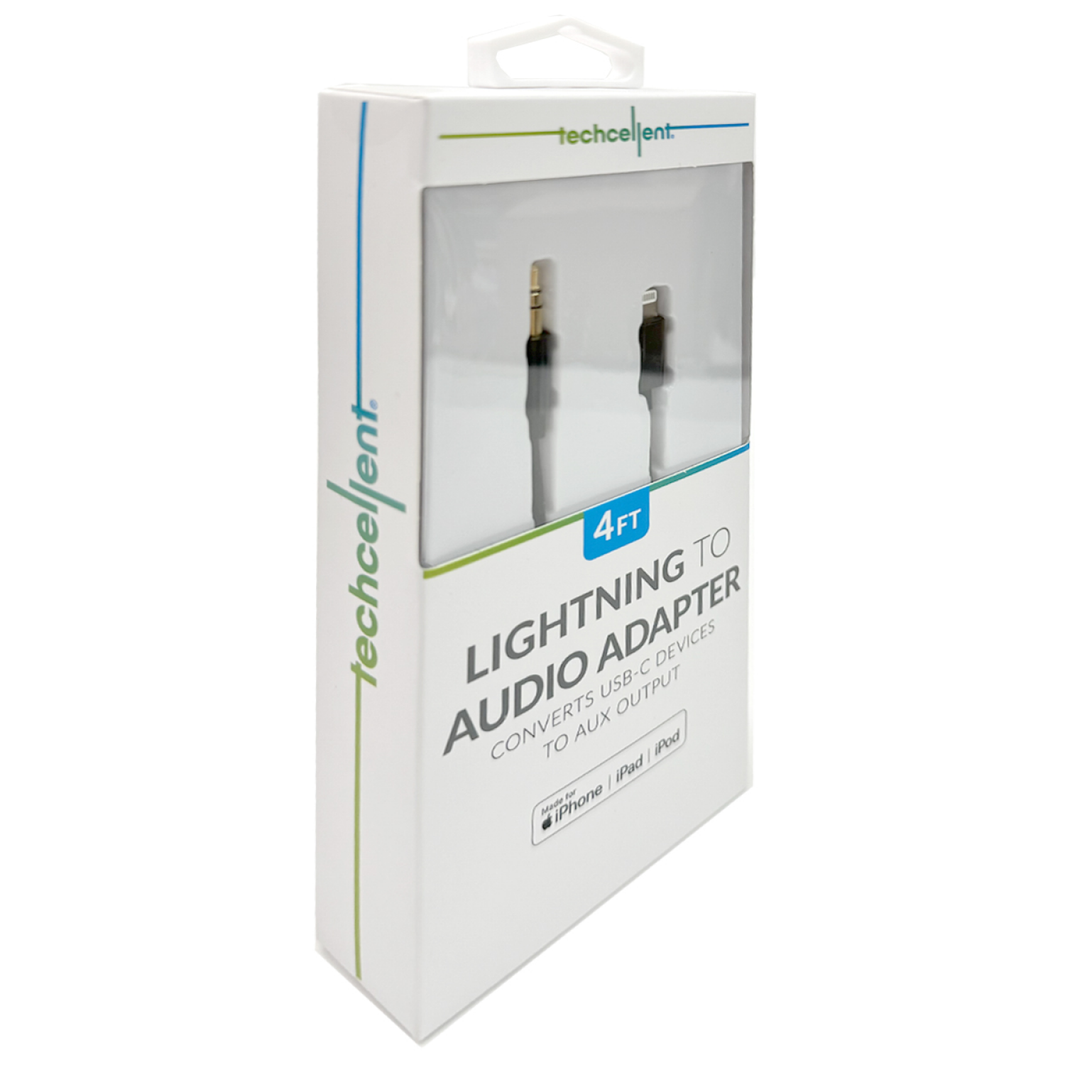 slide 2 of 4, Techcellent 4ft lightning to AUX Cable, Black, 4 ft