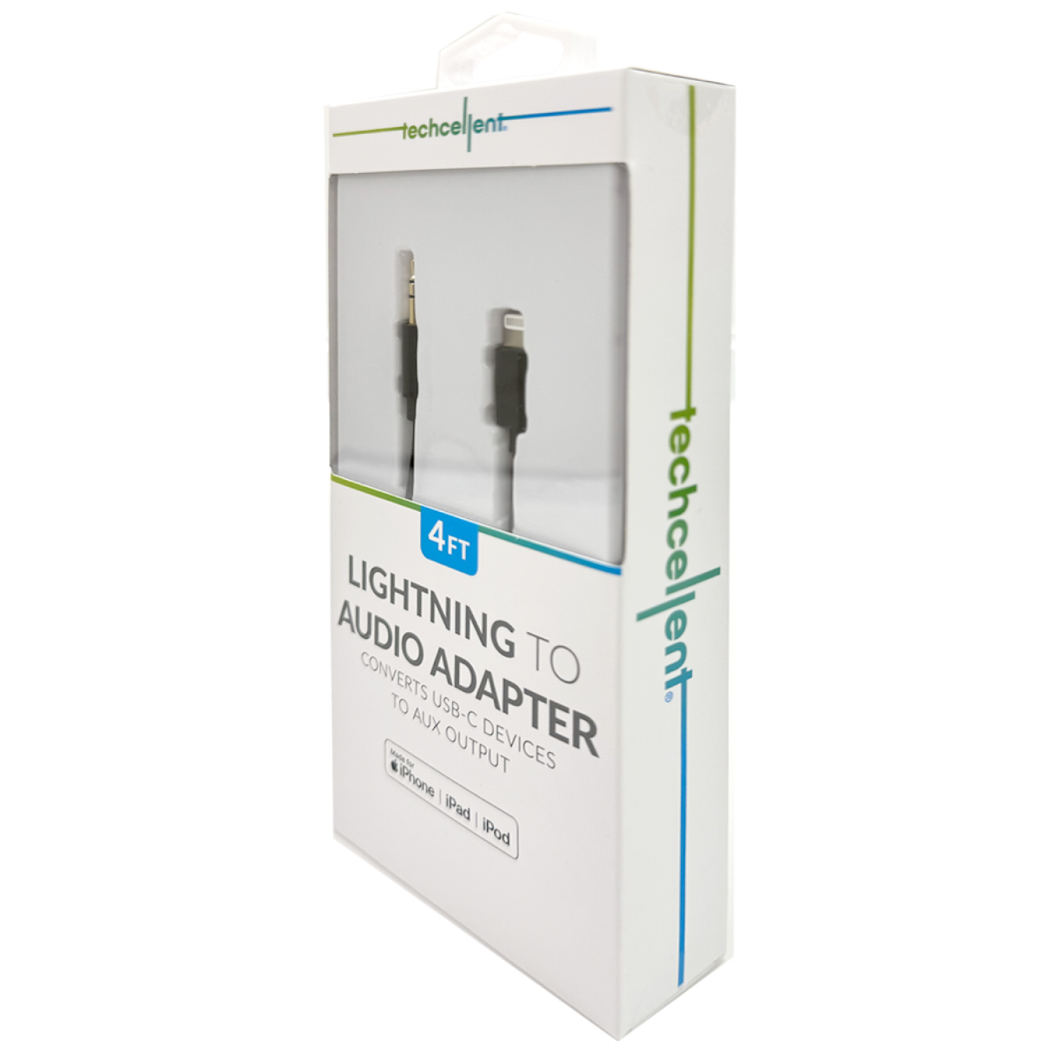 slide 3 of 4, Techcellent 4ft lightning to AUX Cable, Black, 4 ft