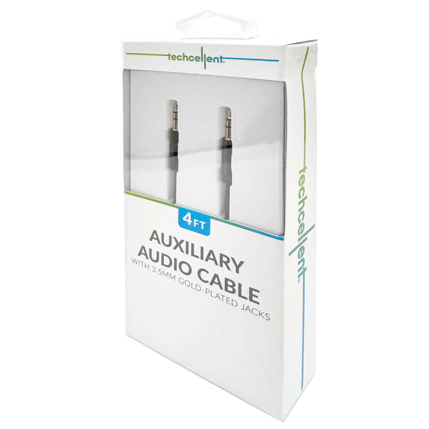 slide 3 of 4, Techcellent 4ft 3.5mm to 3.5mm audio jack, compatible with most 3.5mm devices, gold plated 3.5mm jack, PVC, black, 4 ft