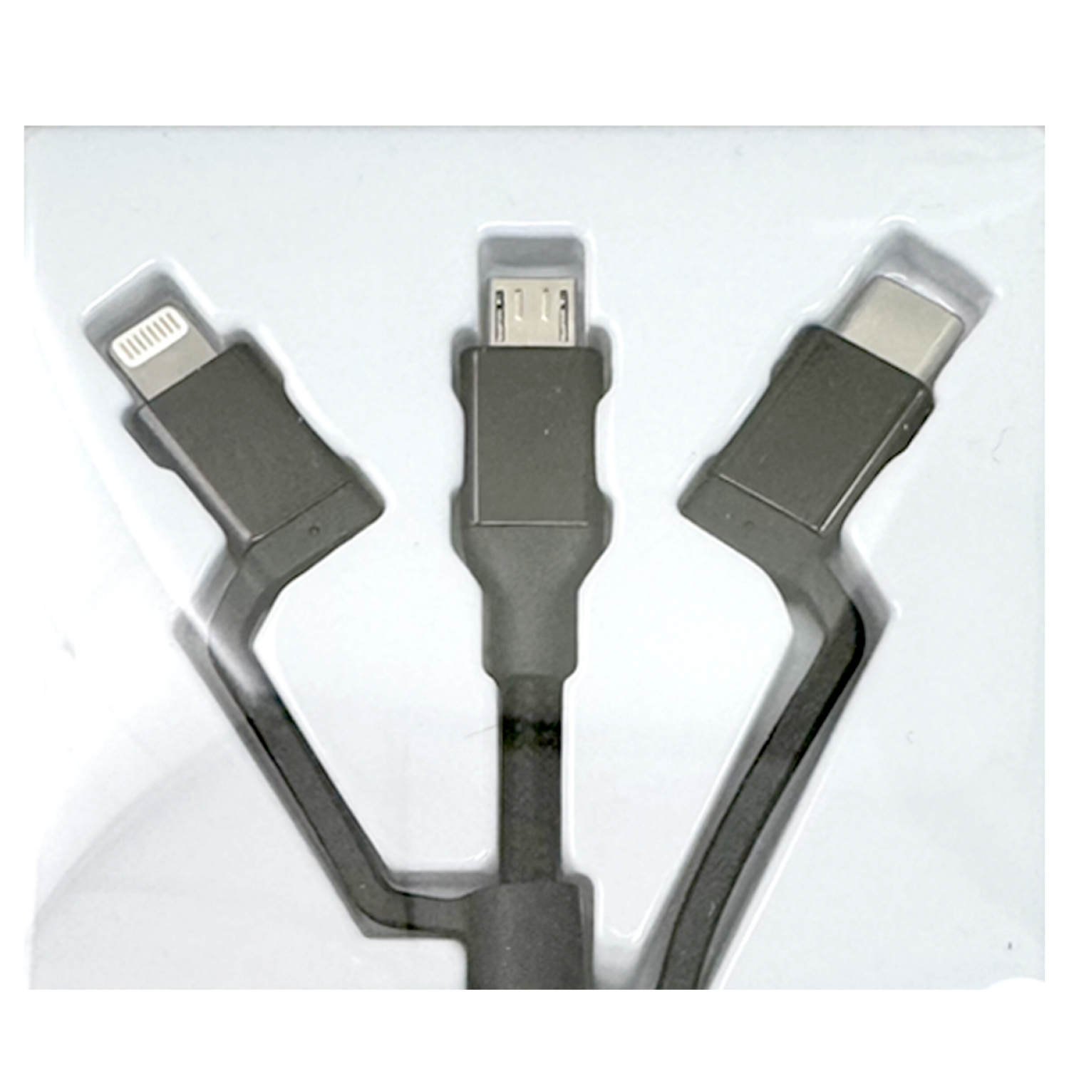 slide 5 of 5, Techcellent 4ft 3in1 charge and sync Lightning, Micro, and Type-C Cable. Compatible with most Apple, Android and Type-C devices. Sync, USB Charging, Quick charge technology, PVC, Black, 4 ft