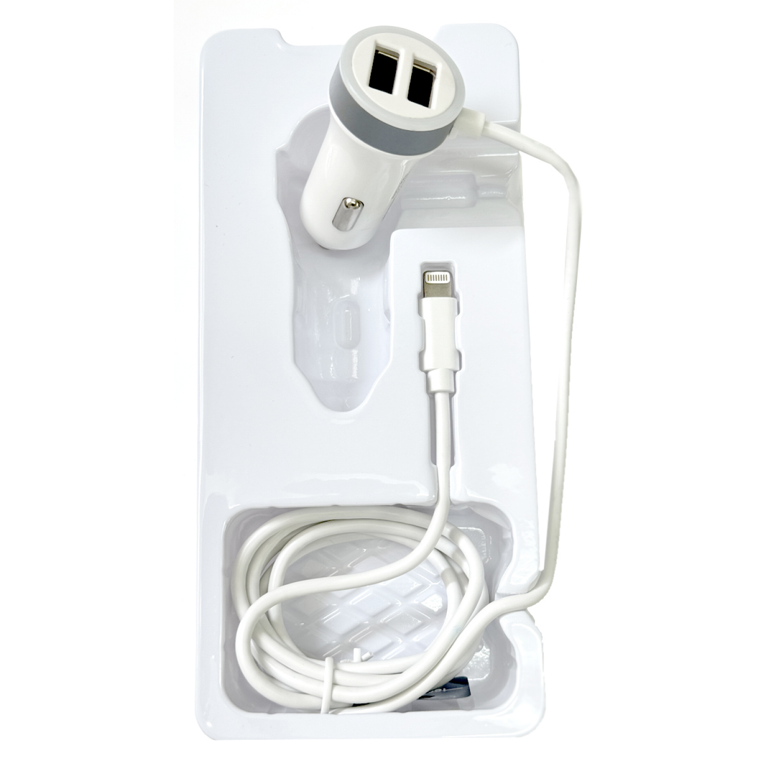 slide 4 of 4, Techcellent 12W Fixed Lightning cable Car charger, white, 1 ct