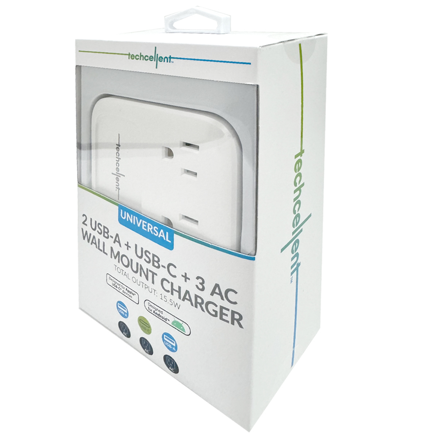 slide 5 of 6, Techcellent Universal wall mount charger, 4USB & 3AC, white, 1 ct