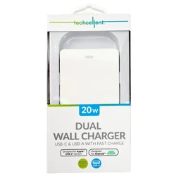 Techcellent USB-A and USB C PD Wall Charger, 20W White