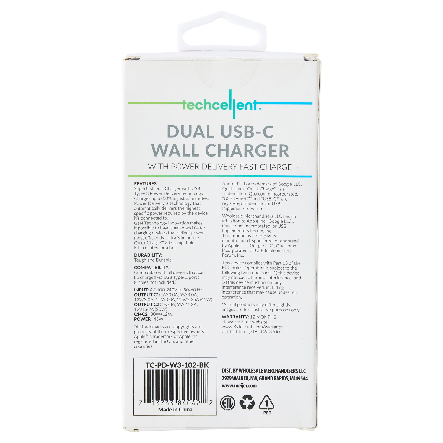slide 2 of 6, Techcellent 2 USB C PD Wall Charger, 45W Black, 1 ct