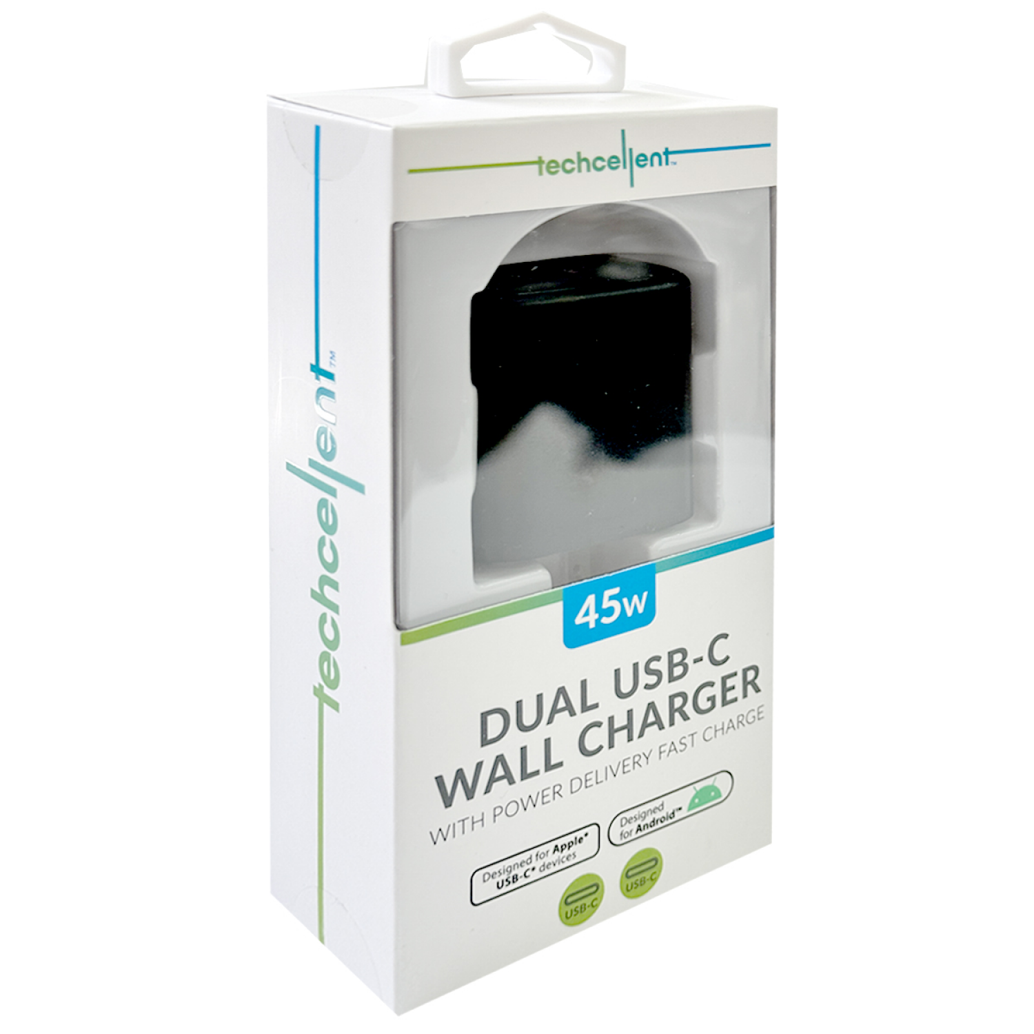 slide 4 of 6, Techcellent 2 USB C PD Wall Charger, 45W Black, 1 ct