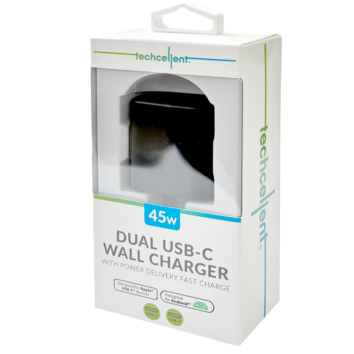 slide 5 of 6, Techcellent 2 USB C PD Wall Charger, 45W Black, 1 ct