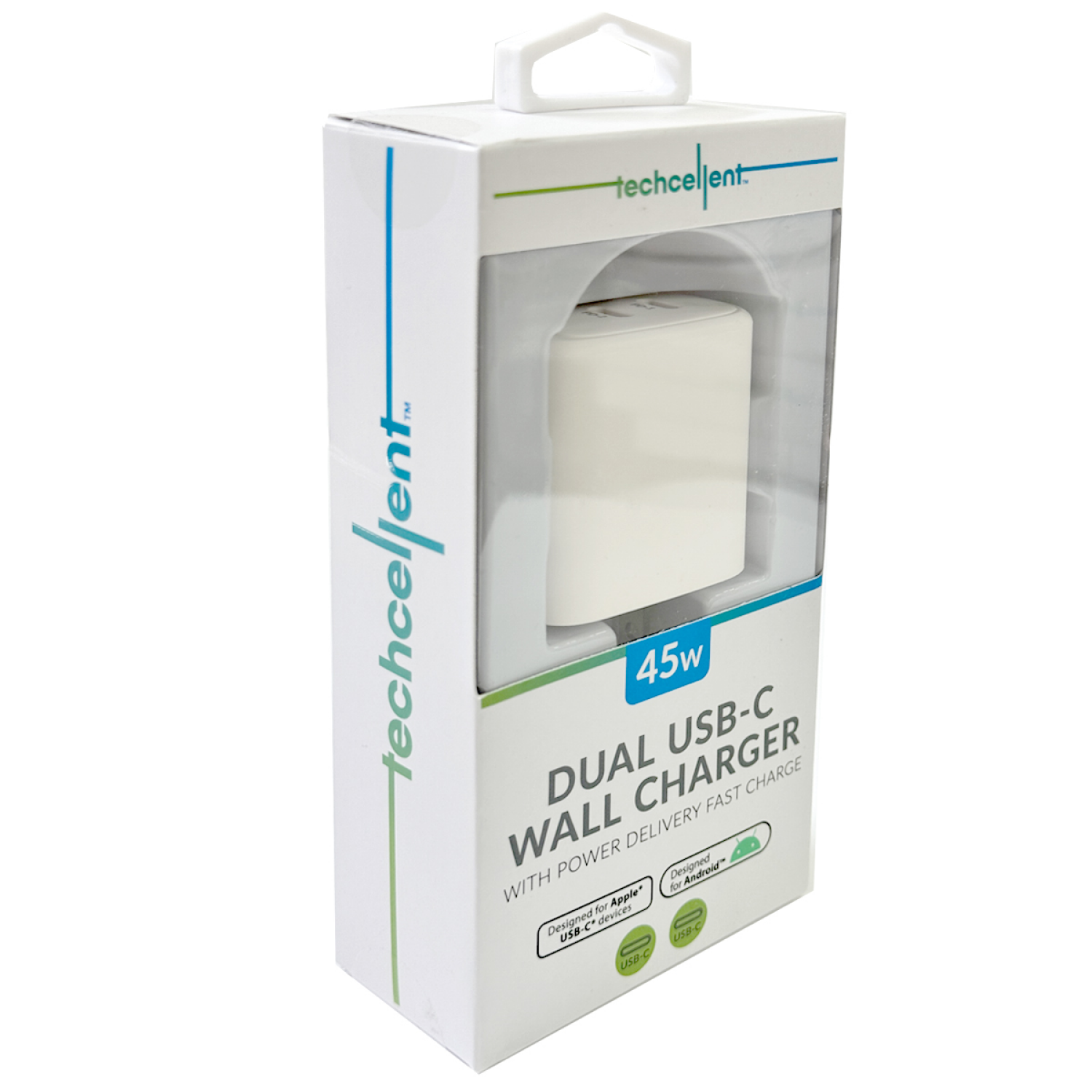 slide 4 of 6, Techcellent 2 USB C PD Wall Charger, 45W White, 1 ct