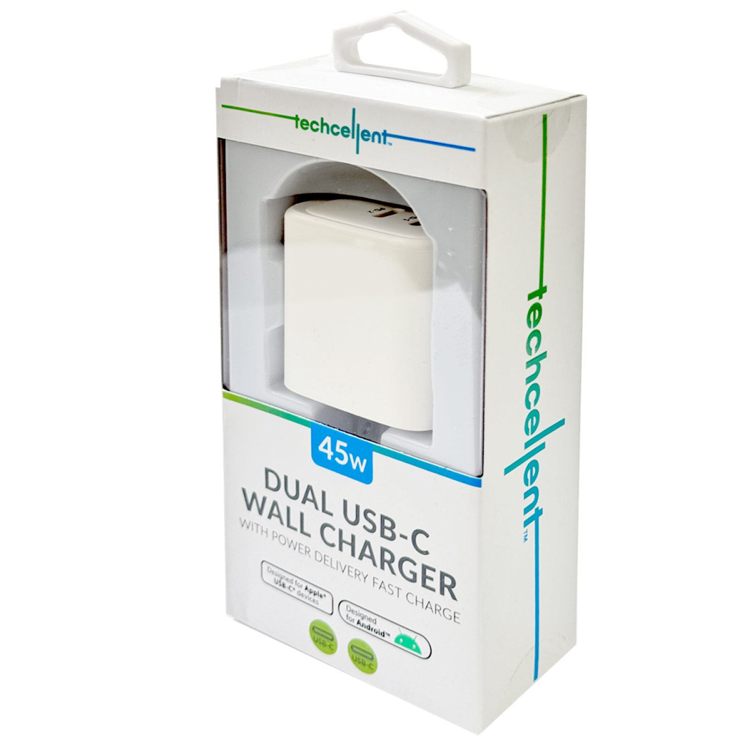 slide 5 of 6, Techcellent 2 USB C PD Wall Charger, 45W White, 1 ct