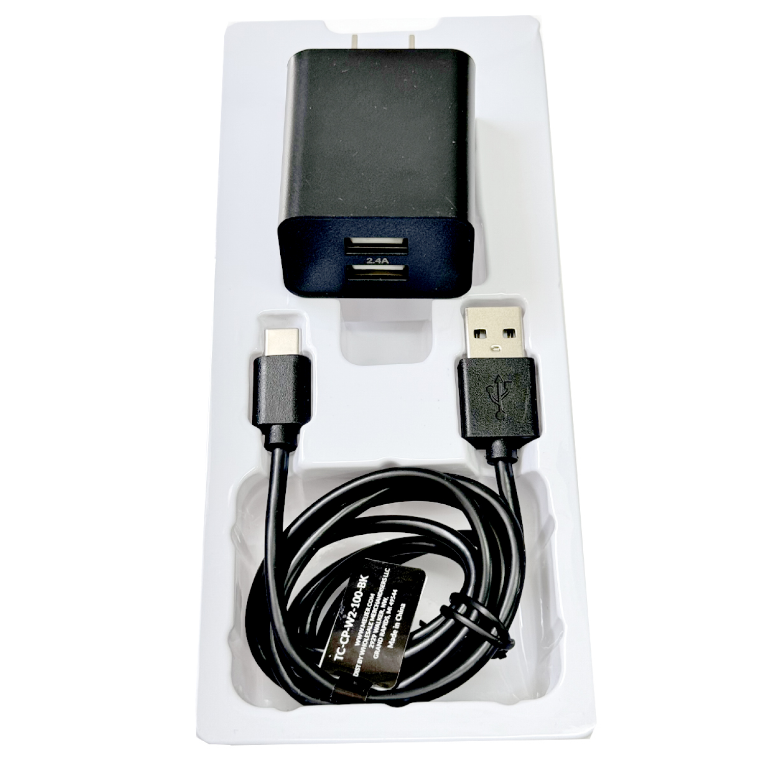 slide 5 of 5, Techcellent 2.4Amp Wall charge with Type-C cable, Black, 1 ct